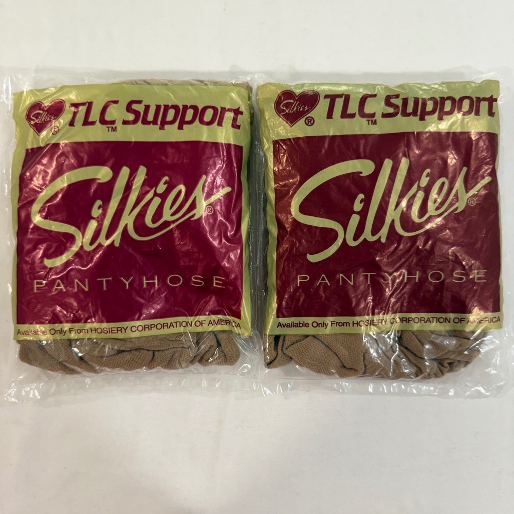 2 Pair Vintage Silkies TLC Support Pantyhose Medium Nude Total Leg Control USA